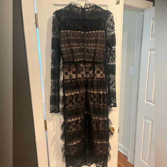 Anthropologie Forever That Girl Black Lace Long Sleeve Tiered Midi Dress M - Picture 10 of 12